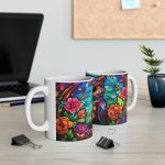 ماگ طرح سه بعدی جغد رنگی میان گل ها مدل NM3012