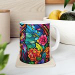 ماگ طرح سه بعدی جغد رنگی میان گل ها مدل NM3012